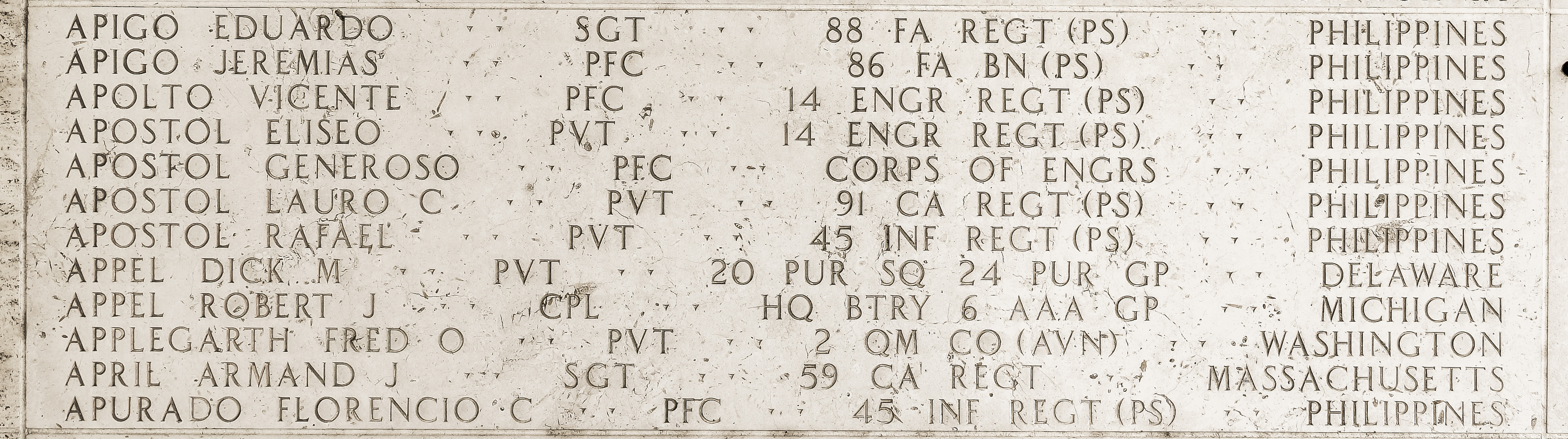 Florencio C. Apurado, Private First Class